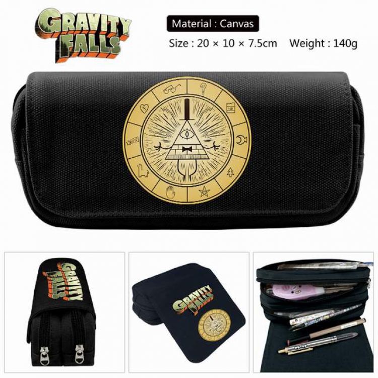 Gravity Falls black Anime double layer multifunctional canvas pencil bag stationery box wallet 20X10X7.5CM 140G