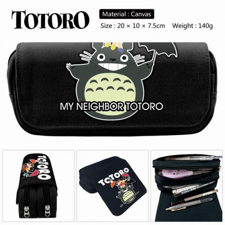 Totoro black Anime double layer multifunctional canvas pencil bag stationery box wallet 20X10X7.5CM 140G