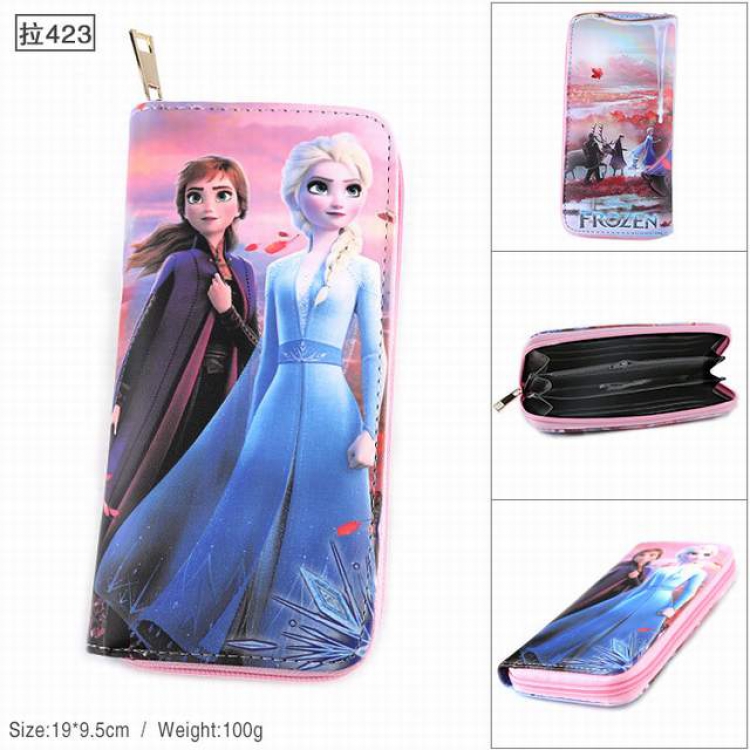 Frozen Full Color PU twill two-fold zipper long wallet-Pull 423