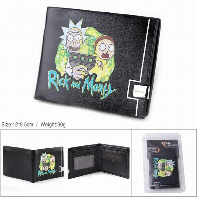 Rick and Morty black PU full color silk screen two fold short card bag wallet purse 12X9.5CM 60G