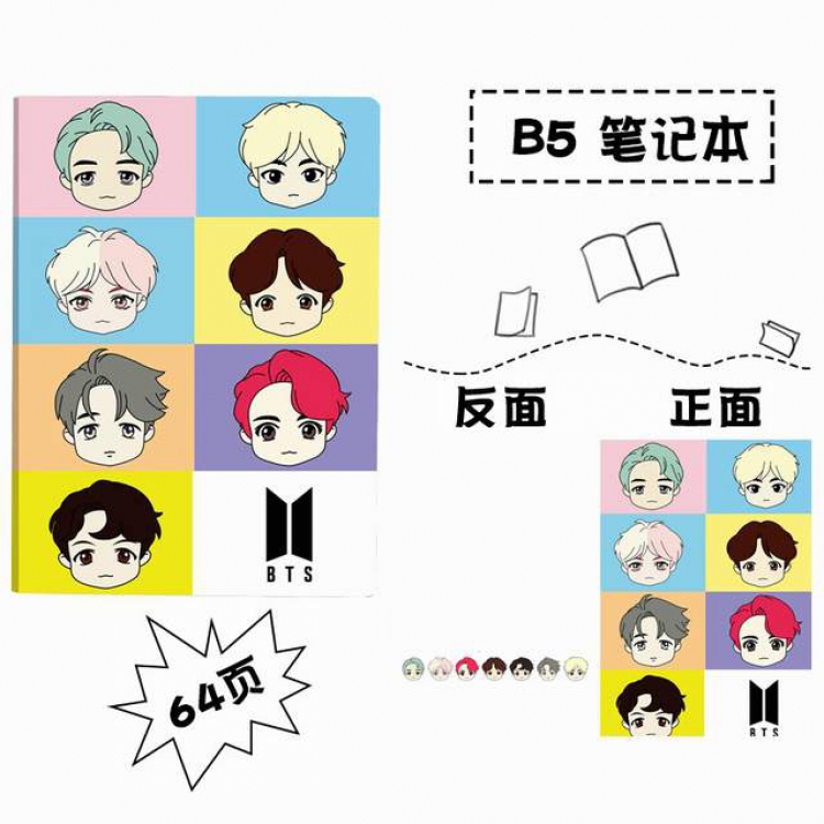 BTS Q version rubber case B5 large notebook notepad stationery 24.5X17.5CM a set price for 3 pcs