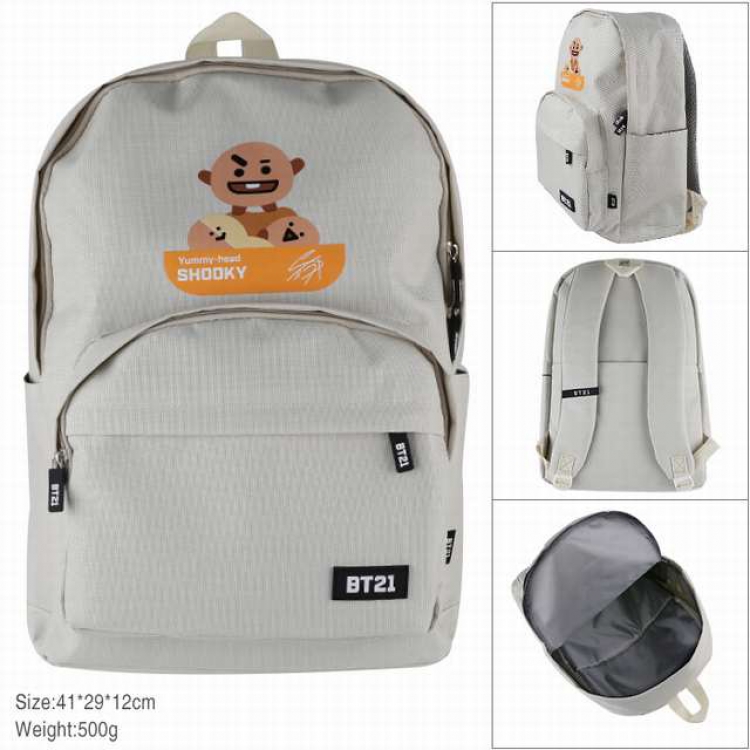 BTS BT21 Light grey Potato Waterproof Zipper Backpack School Bag 41X29X12CM 500G