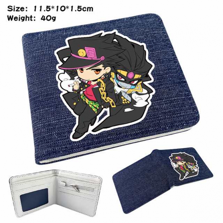 JoJos Bizarre Adventure Anime Printed denim color picture bi-fold wallet 11.5X10X1.5CM 40G Style D