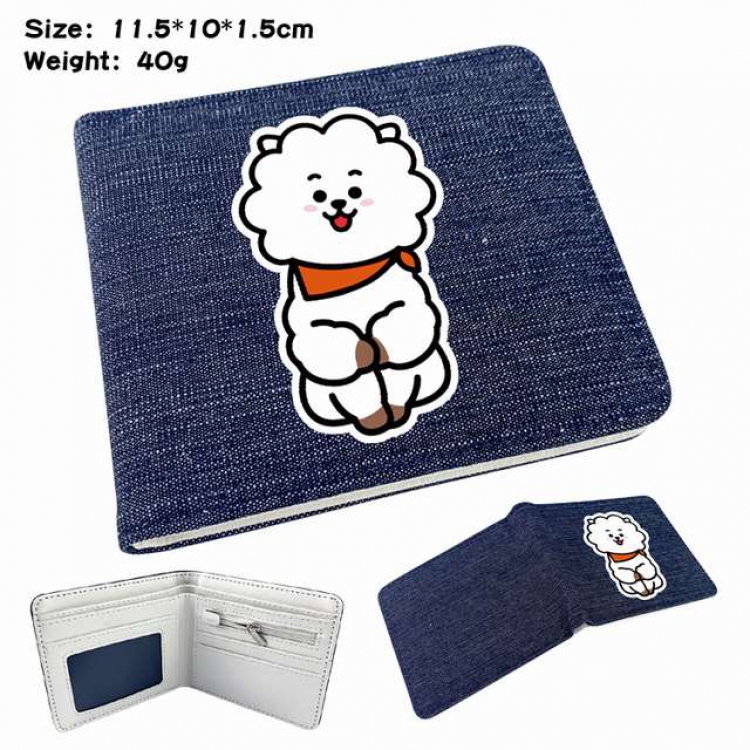 BTS lamb Anime Printed denim color picture bi-fold wallet 11.5X10X1.5CM