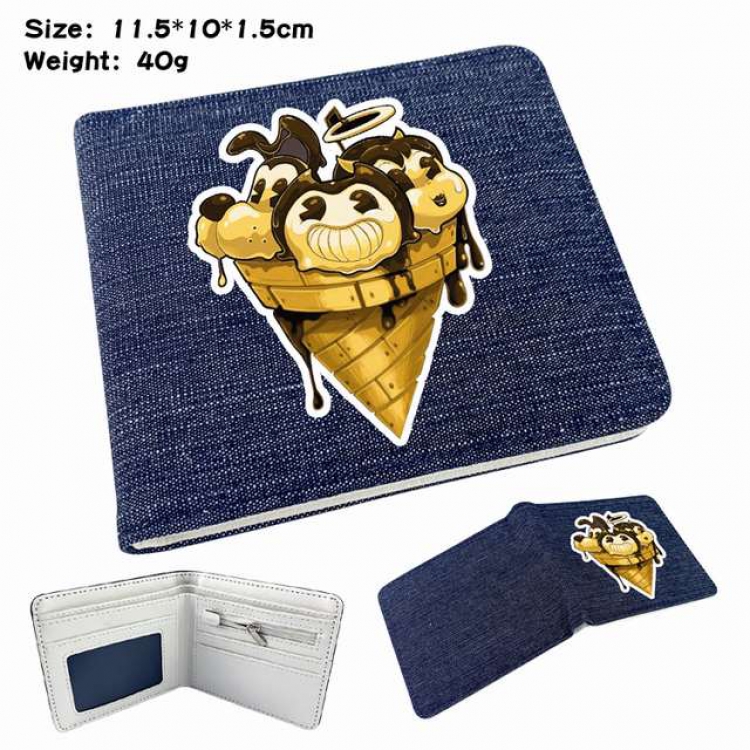 Bendy and ink machin Anime Printed denim color picture bi-fold wallet 11.5X10X1.5CM 40G Style G
