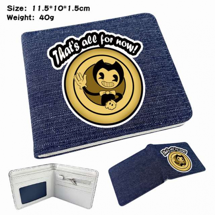 Bendy and ink machin Anime Printed denim color picture bi-fold wallet 11.5X10X1.5CM 40G Style F