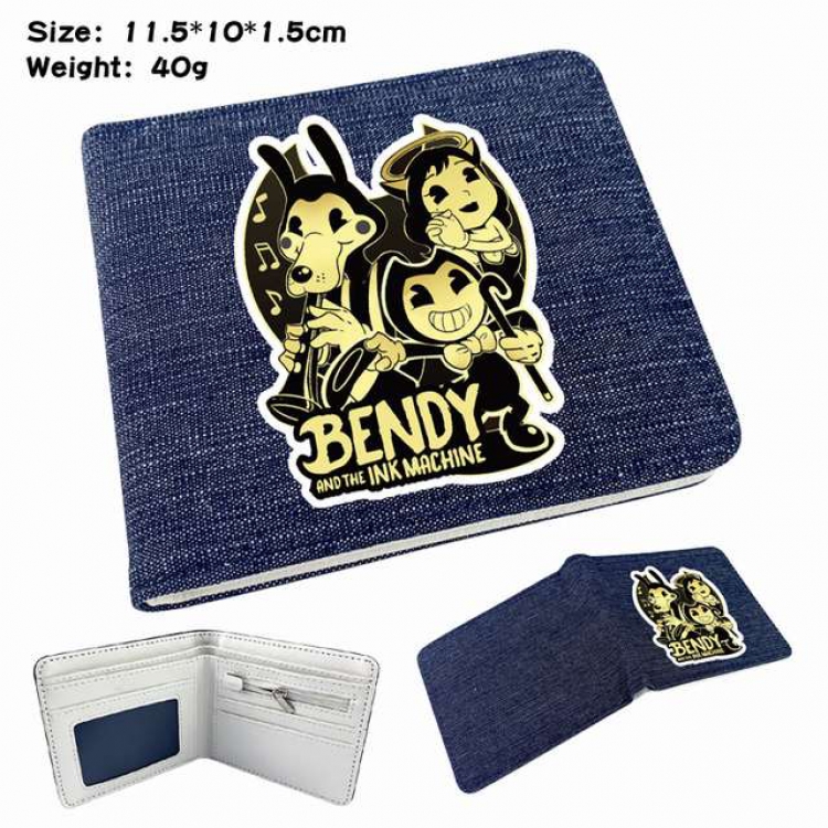 Bendy and ink machin Anime Printed denim color picture bi-fold wallet 11.5X10X1.5CM 40G Style D