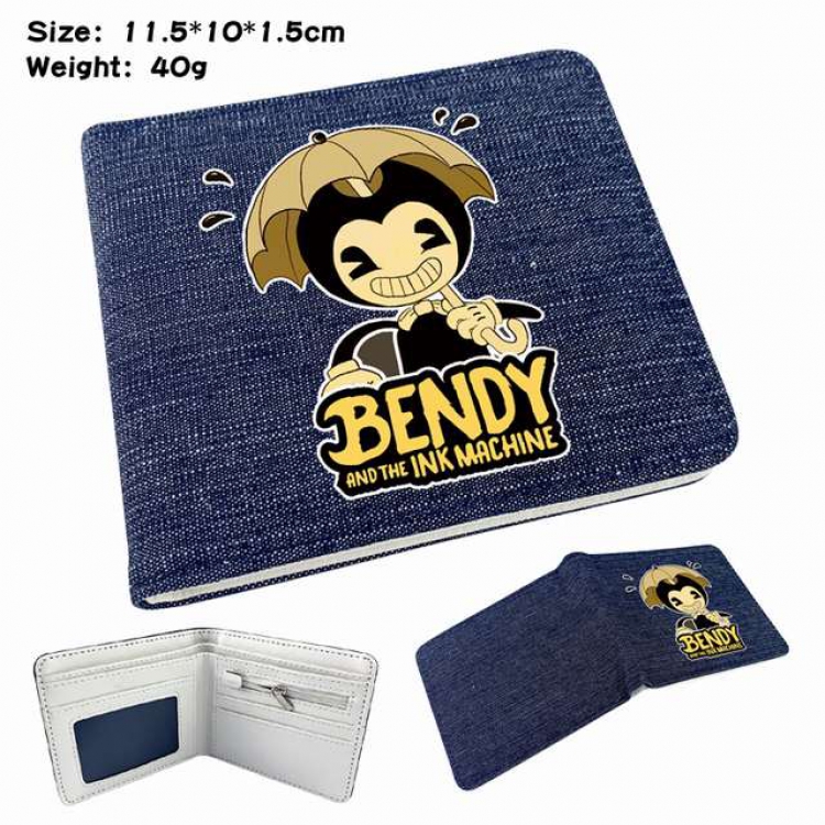 Bendy and ink machin Anime Printed denim color picture bi-fold wallet 11.5X10X1.5CM 40G Style C