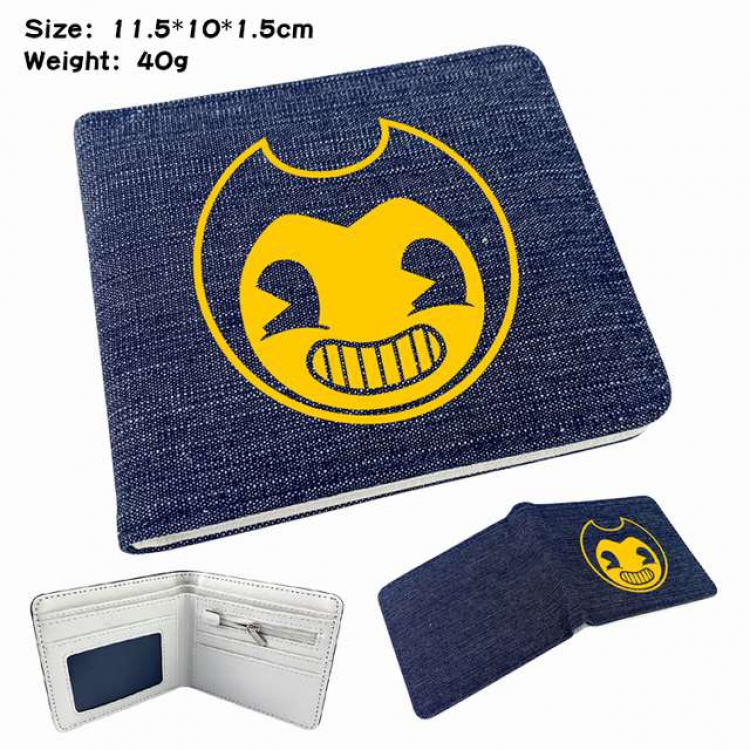 Bendy and ink machin Anime Printed denim color picture bi-fold wallet 11.5X10X1.5CM 40G Style B