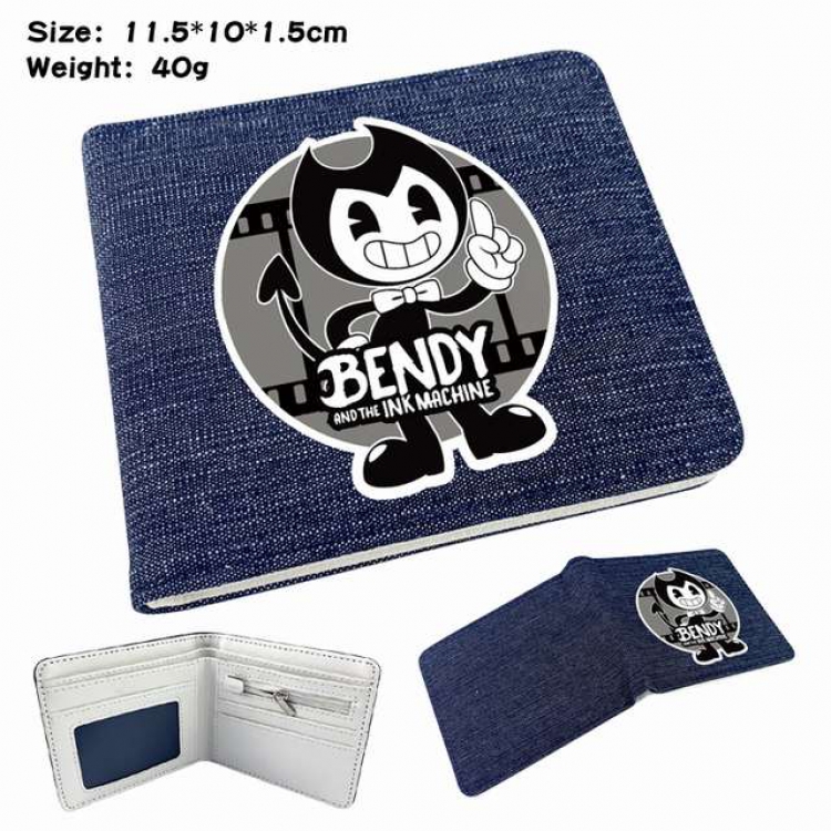 Bendy and ink machin Anime Printed denim color picture bi-fold wallet 11.5X10X1.5CM 40G Style A