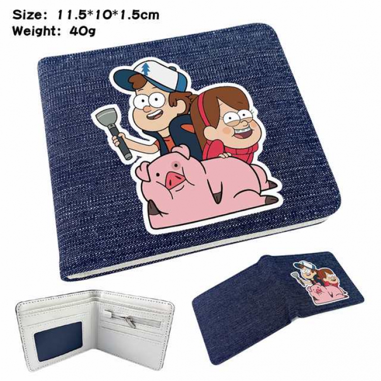 Gravity Falls Anime Printed denim color picture bi-fold wallet 11.5X10X1.5CM 40G