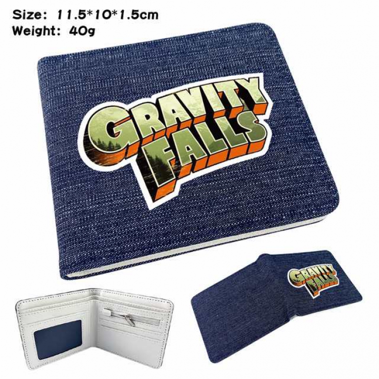 Gravity Falls Anime Printed denim color picture bi-fold wallet 11.5X10X1.5CM 40G