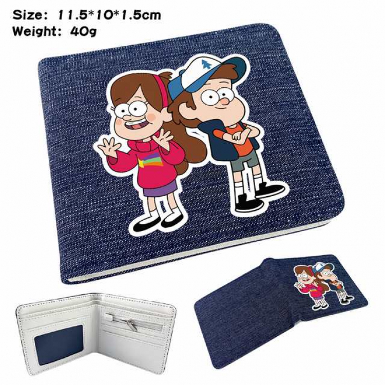 Gravity Falls Anime Printed denim color picture bi-fold wallet 11.5X10X1.5CM 40G