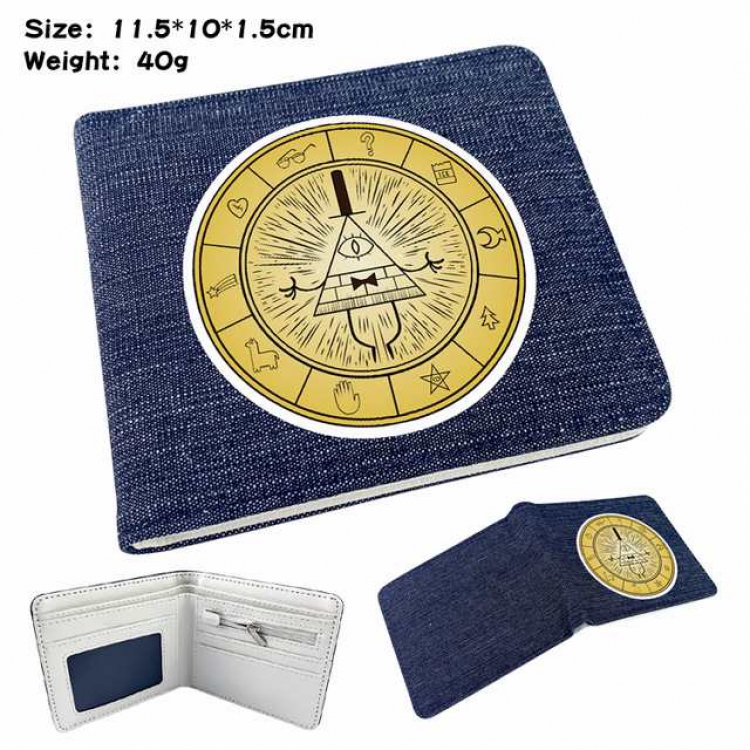 Gravity Falls Anime Printed denim color picture bi-fold wallet 11.5X10X1.5CM 40G