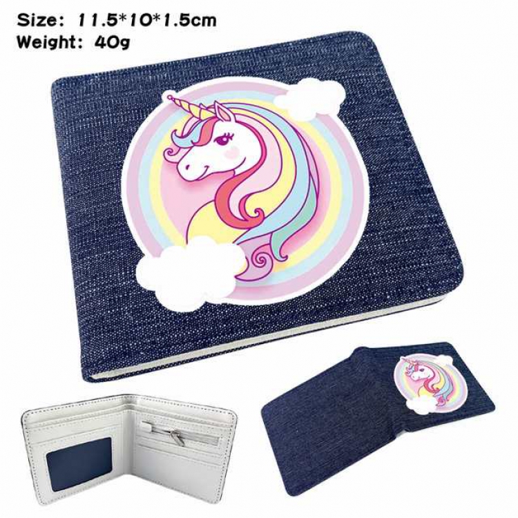 Unicorn Anime Printed denim color picture bi-fold wallet 11.5X10X1.5CM 40G