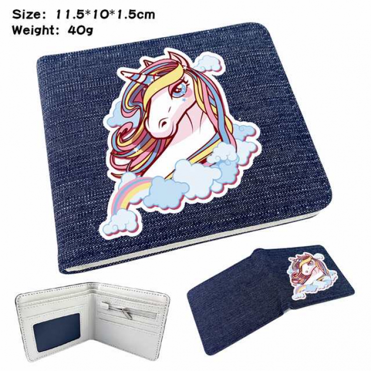 Unicorn Anime Printed denim color picture bi-fold wallet 11.5X10X1.5CM 40G