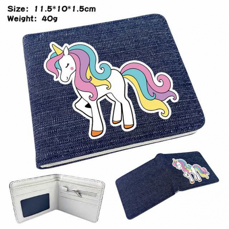 Unicorn Anime Printed denim color picture bi-fold wallet 11.5X10X1.5CM 40G