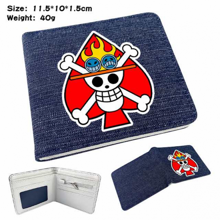 One Piece Ace Anime Printed denim color picture bi-fold wallet 11.5X10X1.5CM 40G