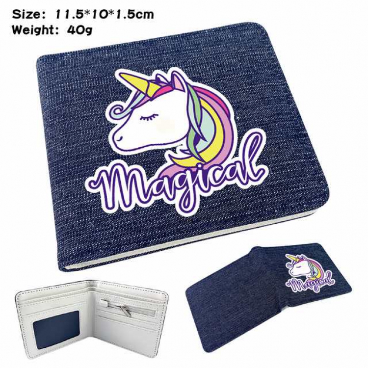 Unicorn Anime Printed denim color picture bi-fold wallet 11.5X10X1.5CM 40G