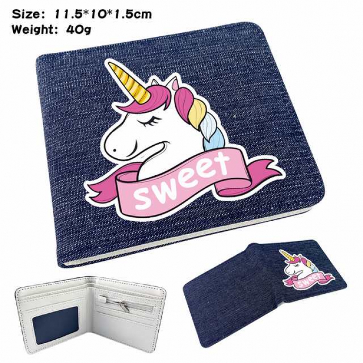 Unicorn Anime Printed denim color picture bi-fold wallet 11.5X10X1.5CM 40G