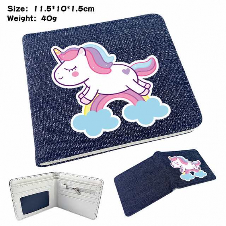 Unicorn Anime Printed denim color picture bi-fold wallet 11.5X10X1.5CM 40G