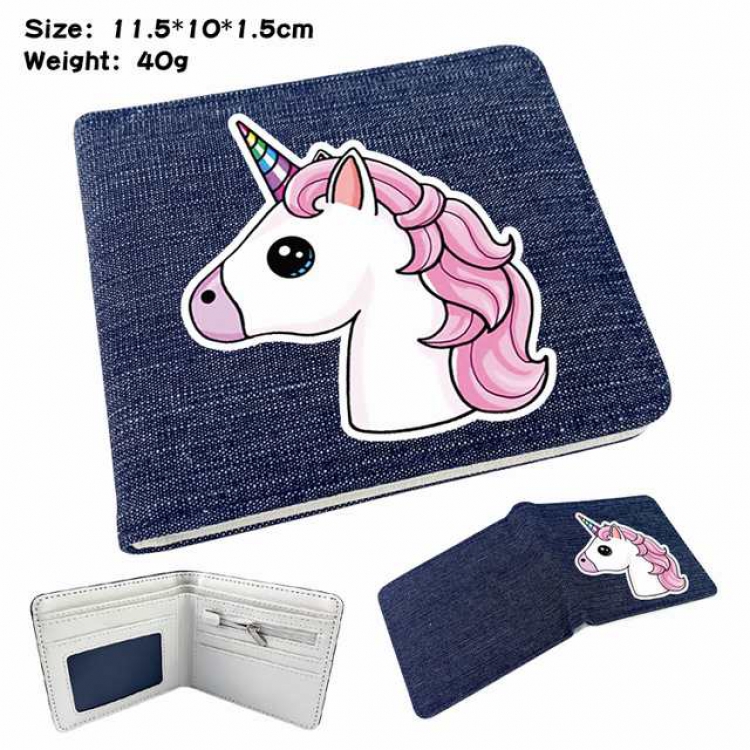 Unicorn Anime Printed denim color picture bi-fold wallet 11.5X10X1.5CM 40G