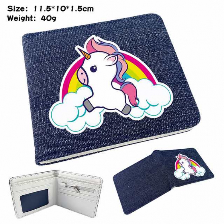 Unicorn Anime Printed denim color picture bi-fold wallet 11.5X10X1.5CM 40G