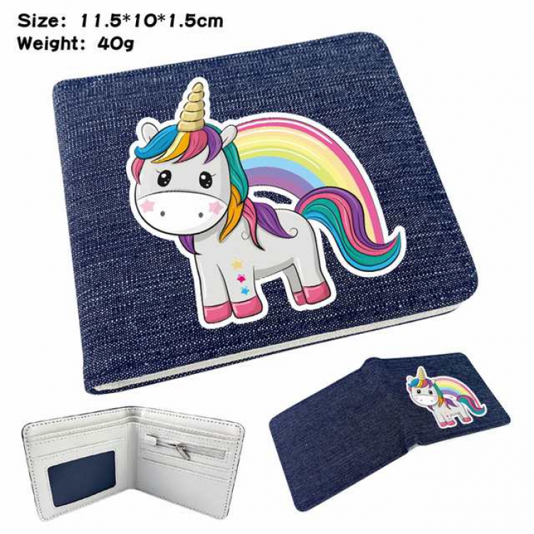 Unicorn Anime Printed denim color picture bi-fold wallet 11.5X10X1.5CM 40G