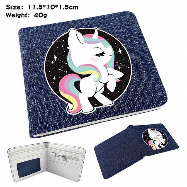 Unicorn Anime Printed denim color picture bi-fold wallet 11.5X10X1.5CM 40G