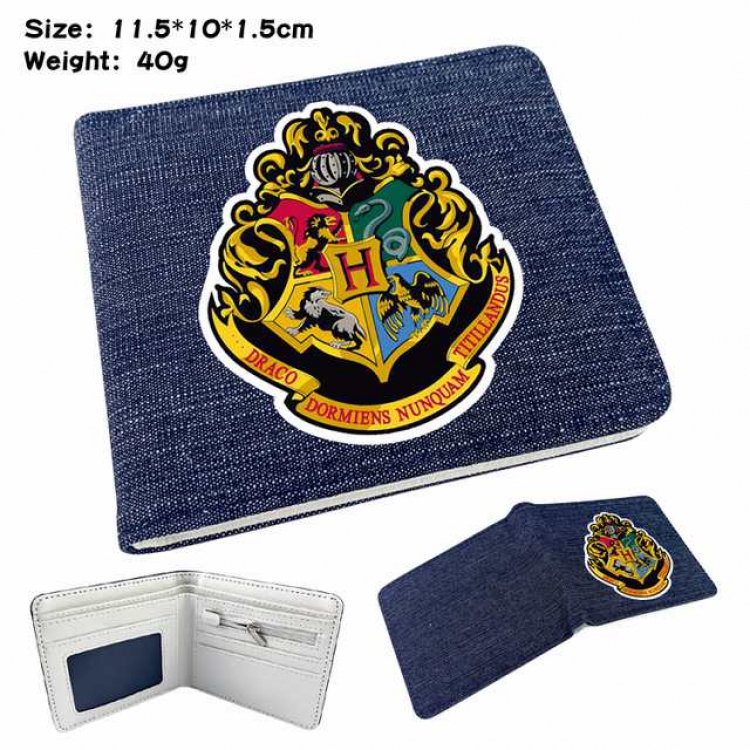 Harry Potter Anime Printed denim color picture bi-fold wallet 11.5X10X1.5CM 40G