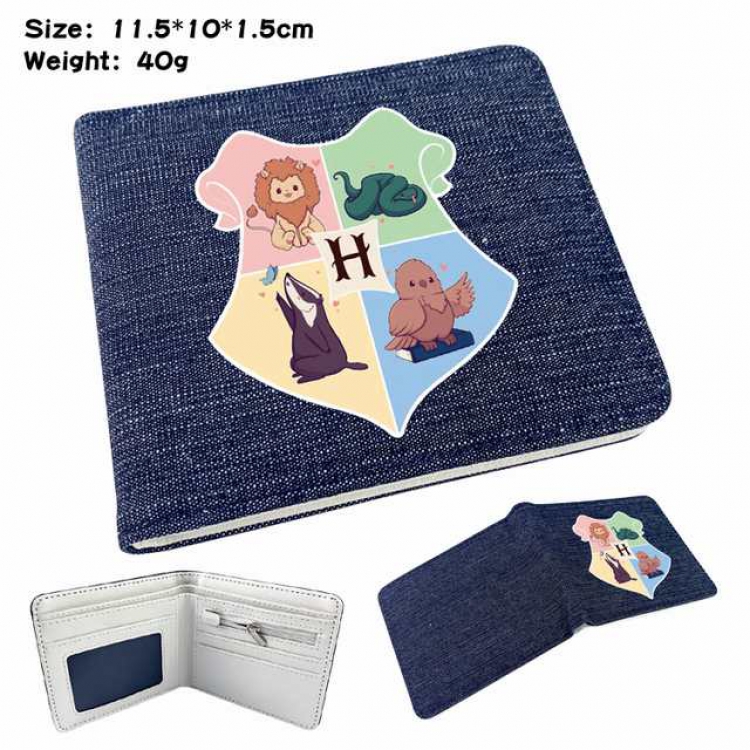 Harry Potter Anime Printed denim color picture bi-fold wallet 11.5X10X1.5CM 40G