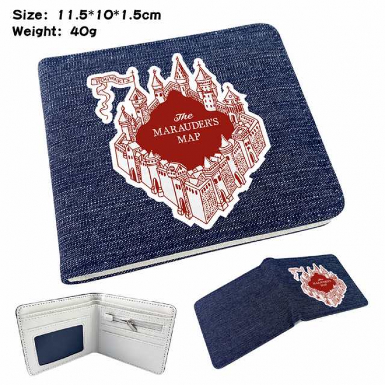 Harry Potter Anime Printed denim color picture bi-fold wallet 11.5X10X1.5CM 40G