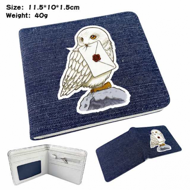 Harry Potter Anime Printed denim color picture bi-fold wallet 11.5X10X1.5CM 40G