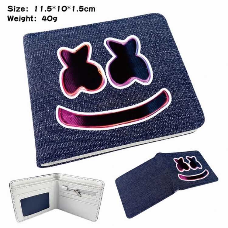 Marshmello Anime Printed denim color picture bi-fold wallet 11.5X10X1.5CM 40G