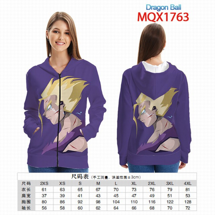 Dragon Ball Full color zipper hooded Patch pocket Coat Hoodie 9 sizes from XXS to 4XL MQX 1763
