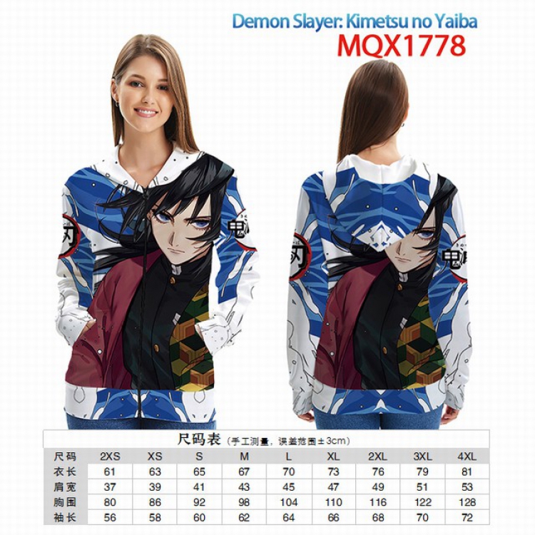 Demon Slayer Kimets Full color zipper hooded Patch pocket Coat Hoodie 9 sizes from XXS to 4XL MQX 1778
