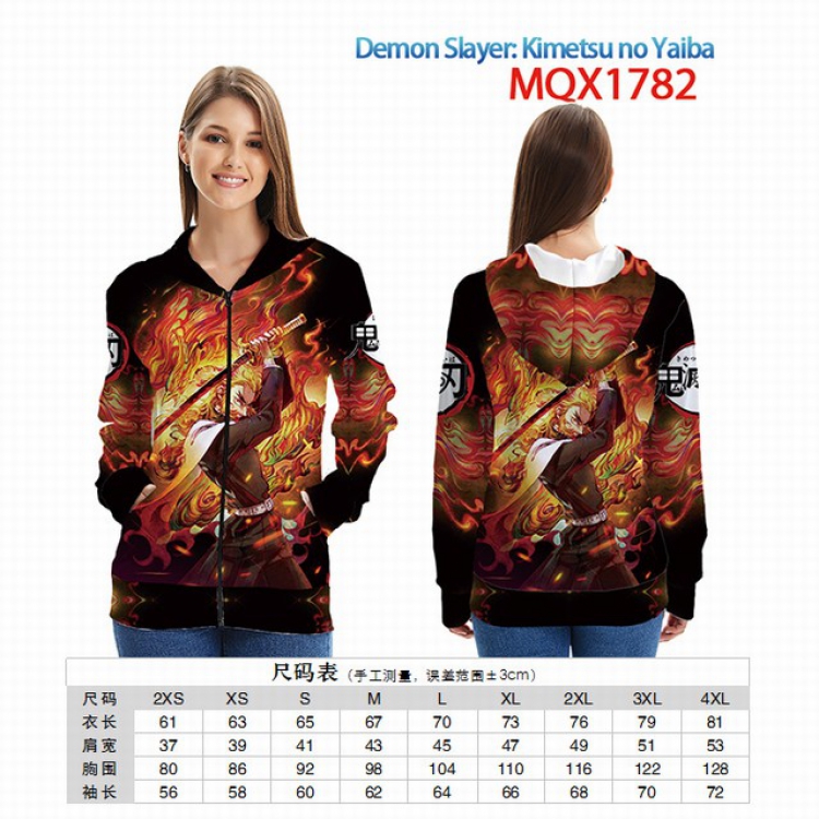 Demon Slayer Kimets Full color zipper hooded Patch pocket Coat Hoodie 9 sizes from XXS to 4XL MQX 1782