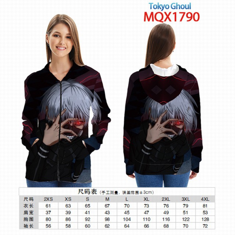 Tokyo Ghoul Full color zipper hooded Patch pocket Coat Hoodie 9 sizes from XXS to 4XL MQX 1790