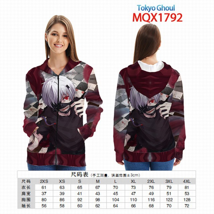 Tokyo Ghoul Full color zipper hooded Patch pocket Coat Hoodie 9 sizes from XXS to 4XL MQX 1792