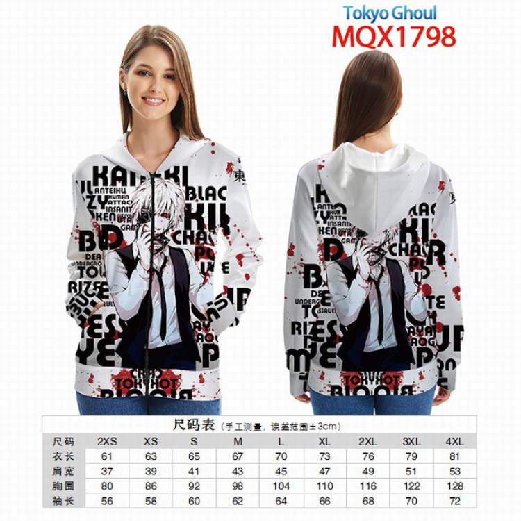 Tokyo Ghoul Full color zipper hooded Patch pocket Coat Hoodie 9 sizes from XXS to 4XL MQX 1798