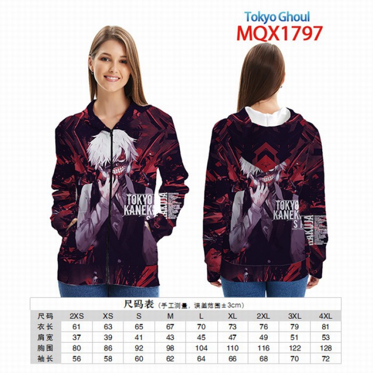 Tokyo Ghoul Full color zipper hooded Patch pocket Coat Hoodie 9 sizes from XXS to 4XL MQX 1797