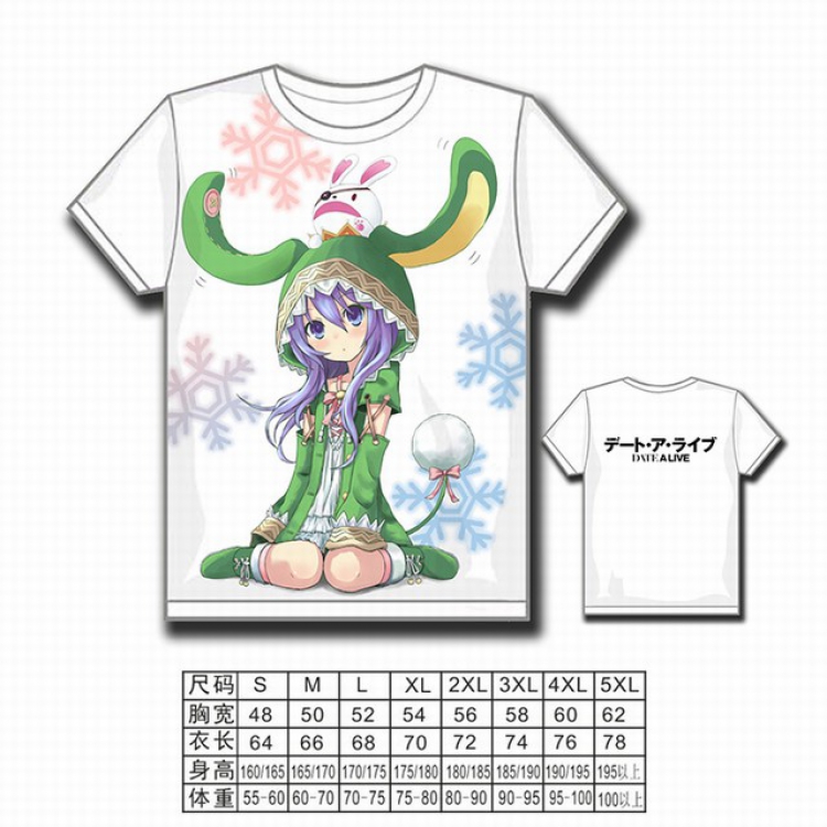 Date-A-Live Full color printed short-sleeved T-shirt S M L XL 2XL 3XL 4XL 5XL NO FILLING