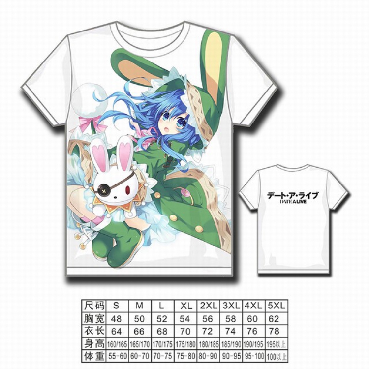 Date-A-Live Full color printed short-sleeved T-shirt S M L XL 2XL 3XL 4XL 5XL NO FILLING