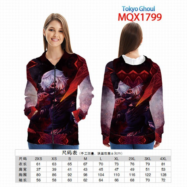 Tokyo Ghoul Full color zipper hooded Patch pocket Coat Hoodie 9 sizes from XXS to 4XL MQX 1799