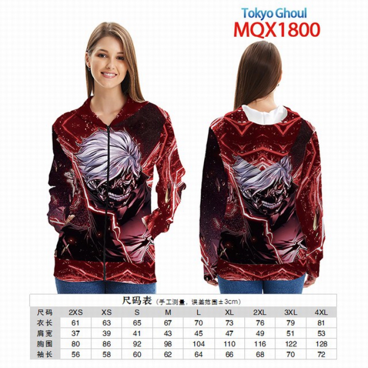 Tokyo Ghoul Full color zipper hooded Patch pocket Coat Hoodie 9 sizes from XXS to 4XL MQX 1800