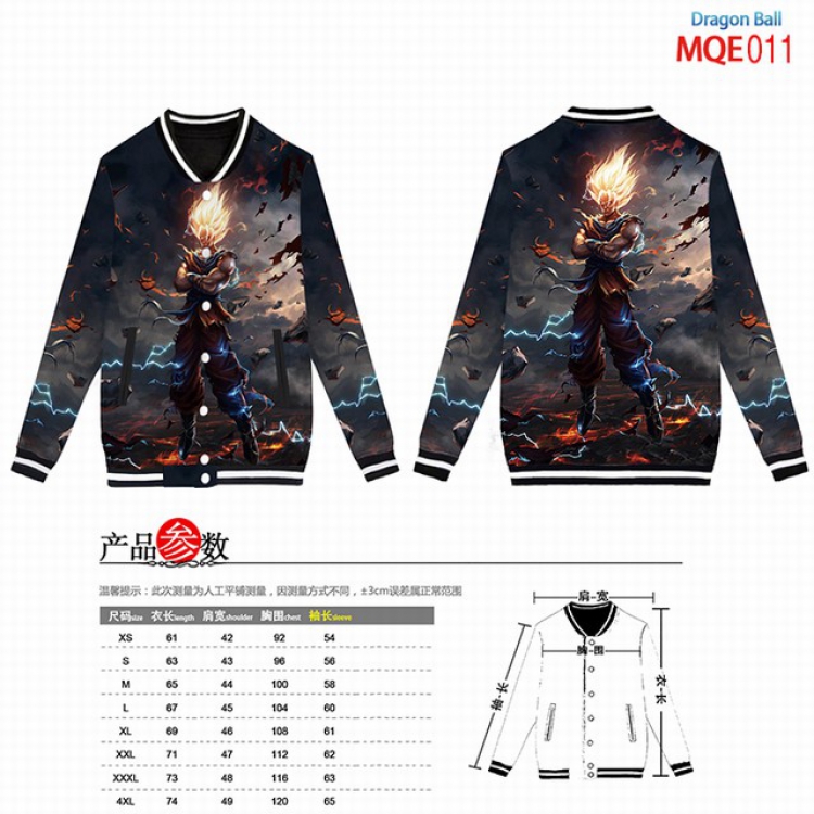 Dragon Ball Full color round neck baseball uniform coat XS-S-M-L-XL-XXL-XXXL-XXXXL MQE011