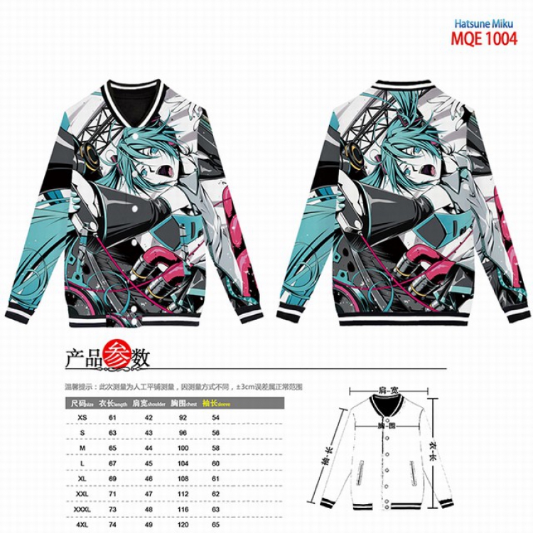 Hatsune Miku Full color round neck baseball uniform coat XS-S-M-L-XL-XXL-XXXL-XXXXL MQE1004