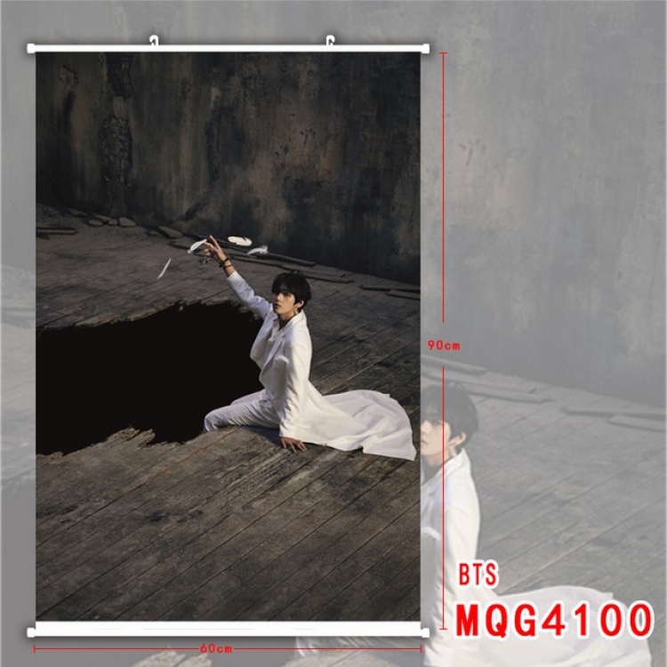 BTS White Plastic rod Cloth painting Wall Scroll 60X90CM MQG4100