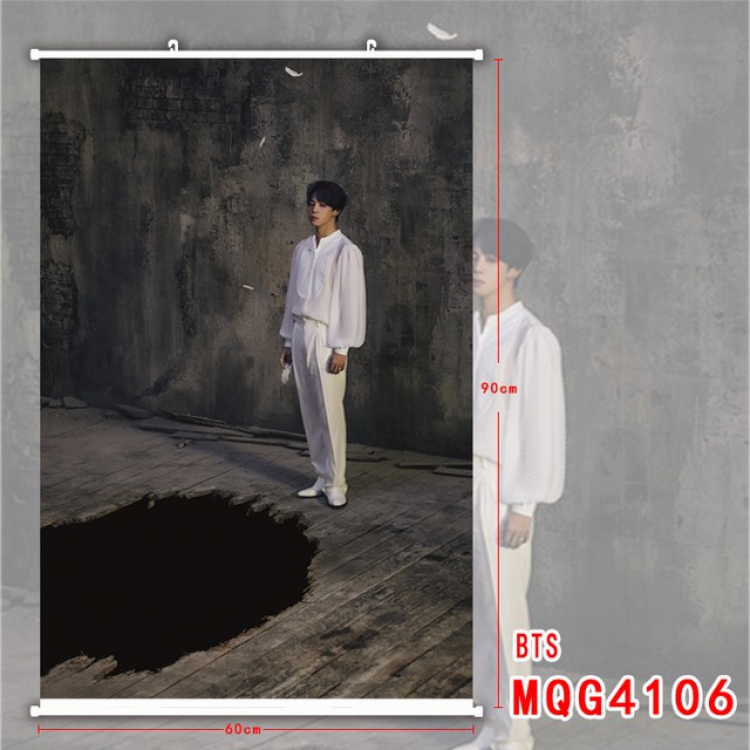 BTS White Plastic rod Cloth painting Wall Scroll 60X90CM MQG4106