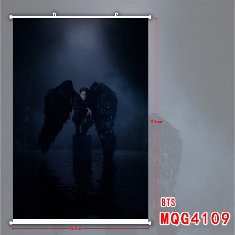 BTS White Plastic rod Cloth painting Wall Scroll 60X90CM MQG4109